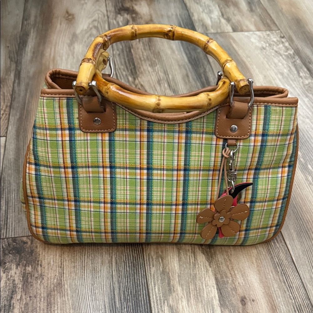 Relic Y2K Green, Yellow & Blue Plaid Bamboo Handle Purse
